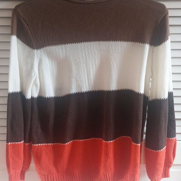 Misslook Colorblock Sweater 2XL Cotton Polyester Brown White Orange Striped 27" - Picture 1 of 7